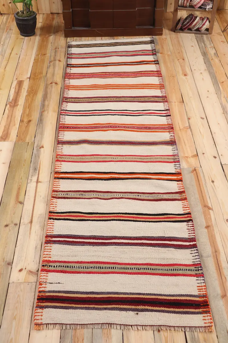 2.8x9.9 ft Vintage Kilim Halı, Türk Halısı, Kırmızı Katı Yün Halı - 1