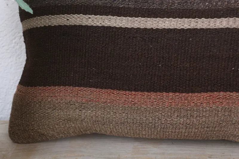 Kilim Pillow, Knitted Cushion Cover, Handmade Kilim Cushion, Vintage Pillow, Outdoor Patio Cushion Case, 8x16 Brown Pillow Case, Pillow Sham - 3