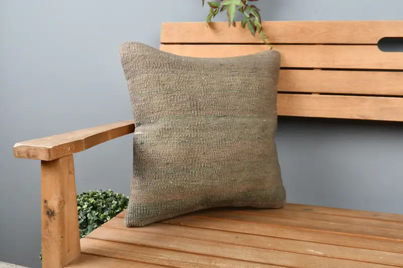 Handmade Kilim Cushion, 16x16 Brown Pillow, Art Deco Cushion Cover, One Of A Kind Cushion Case, Antique Pillows, Throw Kilim Pillow, Cushion Cover - 1