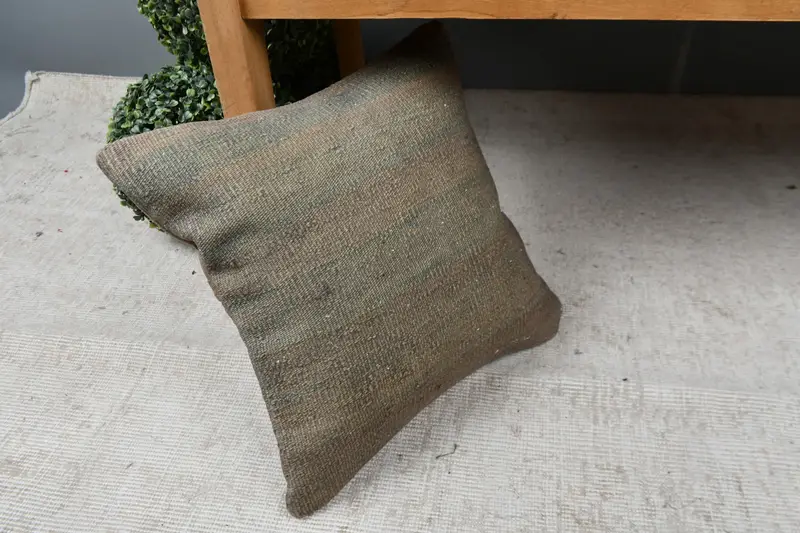 Handmade Kilim Cushion, 16x16 Brown Pillow, Art Deco Cushion Cover, One Of A Kind Cushion Case, Antique Pillows, Throw Kilim Pillow, Cushion Cover - 7