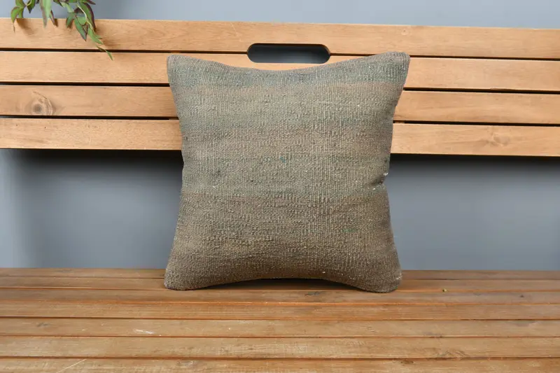 Handmade Kilim Cushion, 16x16 Brown Pillow, Art Deco Cushion Cover, One Of A Kind Cushion Case, Antique Pillows, Throw Kilim Pillow, Cushion Cover - 6