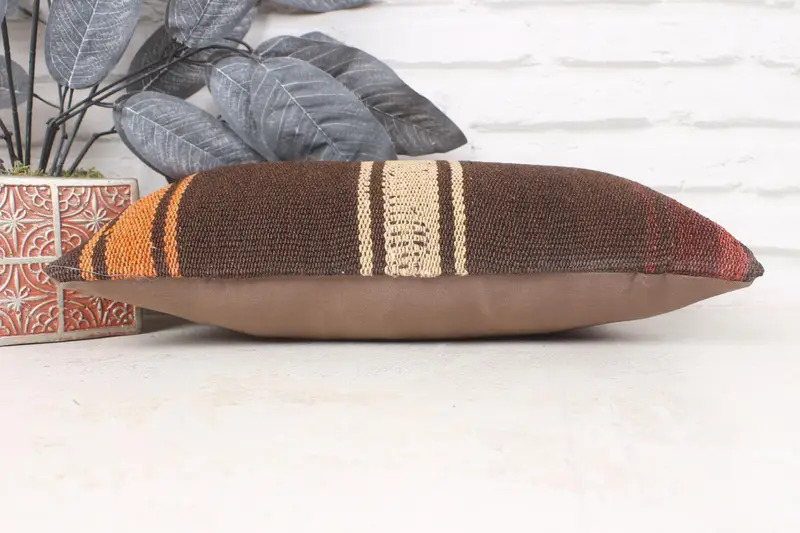 Ethnical Kilim Rug Pillow, Vintage Kilim Throw Pillow, Antique Pillows, Outdoor Pillow Sham, Pillow Case, 8x16 Brown Pillow Cover - 5
