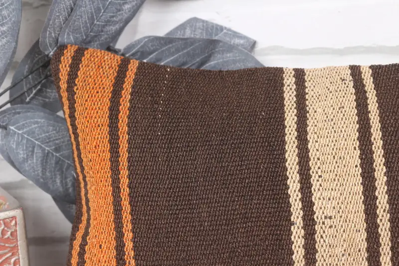 Ethnical Kilim Rug Pillow, Vintage Kilim Throw Pillow, Antique Pillows, Outdoor Pillow Sham, Pillow Case, 8x16 Brown Pillow Cover - 2