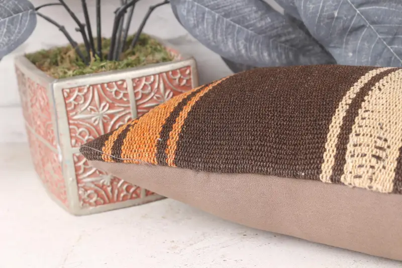 Ethnical Kilim Rug Pillow, Vintage Kilim Throw Pillow, Antique Pillows, Outdoor Pillow Sham, Pillow Case, 8x16 Brown Pillow Cover - 7