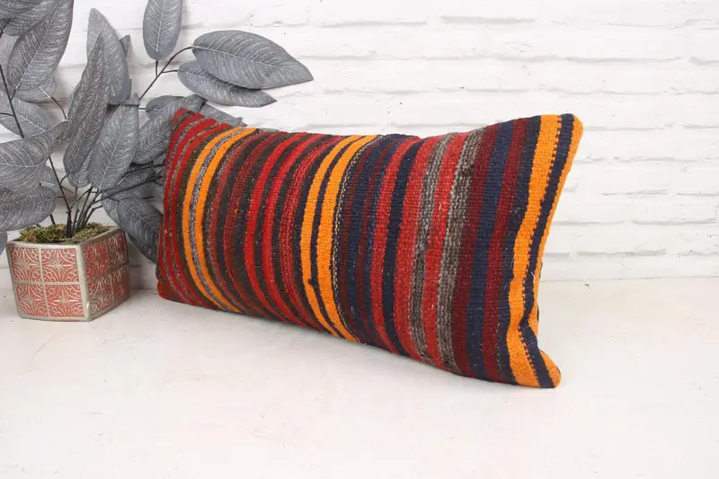 Toss Cushion Cover, Kilim Pillow Cover, 12x24 Red Pillow, One Of A Kind Pillow Case, Pillow for Sofa, Cushion Cover, Kilim Cushion Sham - 4