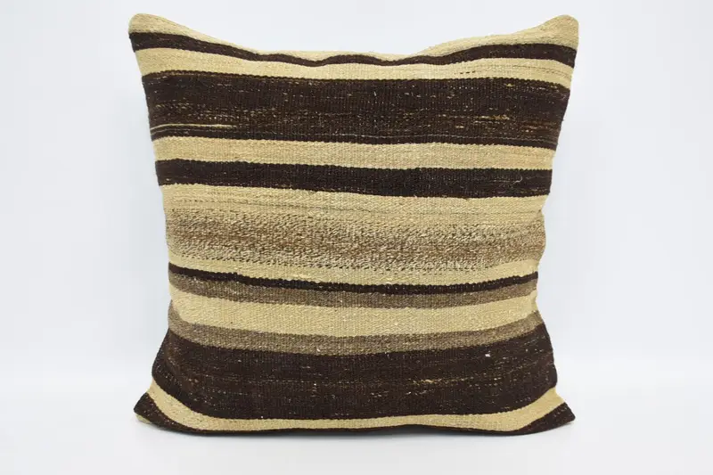 Large Square Striped Vintage Pillow Cover, Moroccan Beige Home Refresh 28x28 inch Cushion Cover - 1