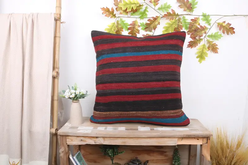 Pillow Cover, 24x24 Red Cushion Cover, Nomadic Pillow Cover, Turkish Kilim Pillow, Boho Pillow Sham Cover, Retro Cushion Case, Vintage Pillow - 1