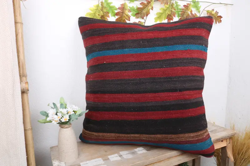 Pillow Cover, 24x24 Red Cushion Cover, Nomadic Pillow Cover, Turkish Kilim Pillow, Boho Pillow Sham Cover, Retro Cushion Case, Vintage Pillow - 4