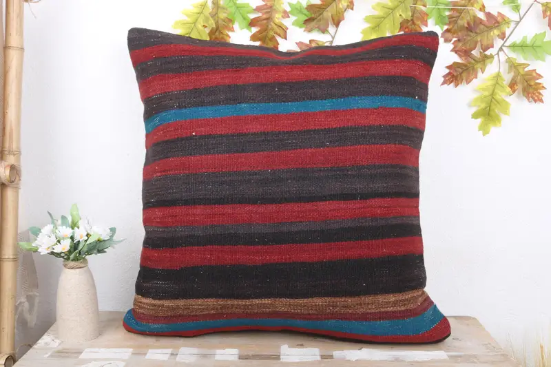 Pillow Cover, 24x24 Red Cushion Cover, Nomadic Pillow Cover, Turkish Kilim Pillow, Boho Pillow Sham Cover, Retro Cushion Case, Vintage Pillow - 2