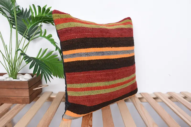 Boho Pillow Sham Cover, 20x20 Red Pillow Case, Handmade Cushion Case, Kilim Pillow Cover, Turkish Kilim Pillow, Pillow Sham, Boho Chic Pillow Cover - 4