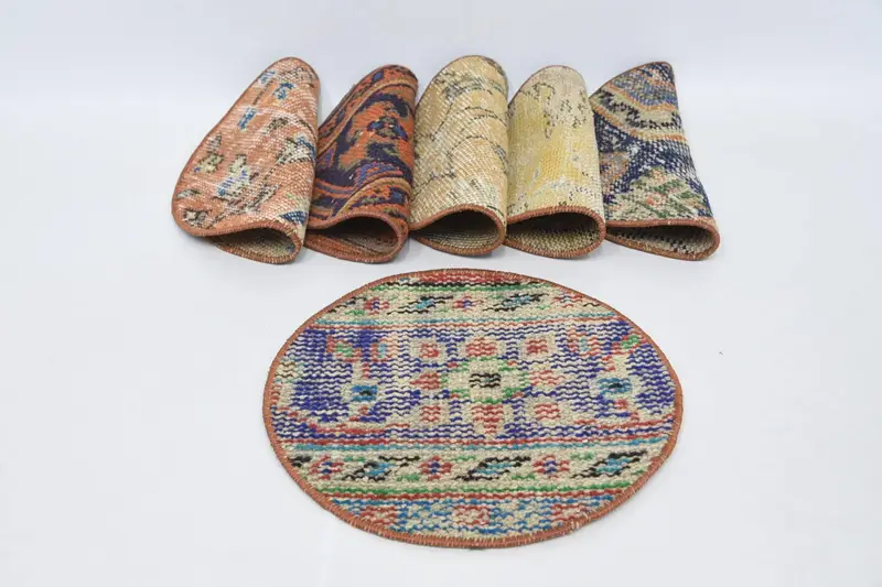 ブルーとグリーンのキリム織りプレースマット、12x12インチの装飾プレースマット