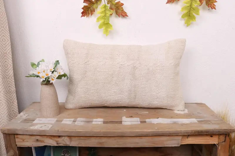 Ethnical Kilim Rug Pillow, Antique Pillows, Aesthetic Pillow Sham, 12x20 White Pillow Sham, Pillow Case, Home Decor Pillow - 1