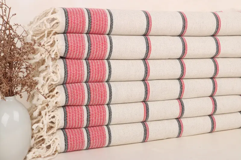 Toalla de regalo de boda, toalla de lino a rayas rojas, 20x40 pulgadas