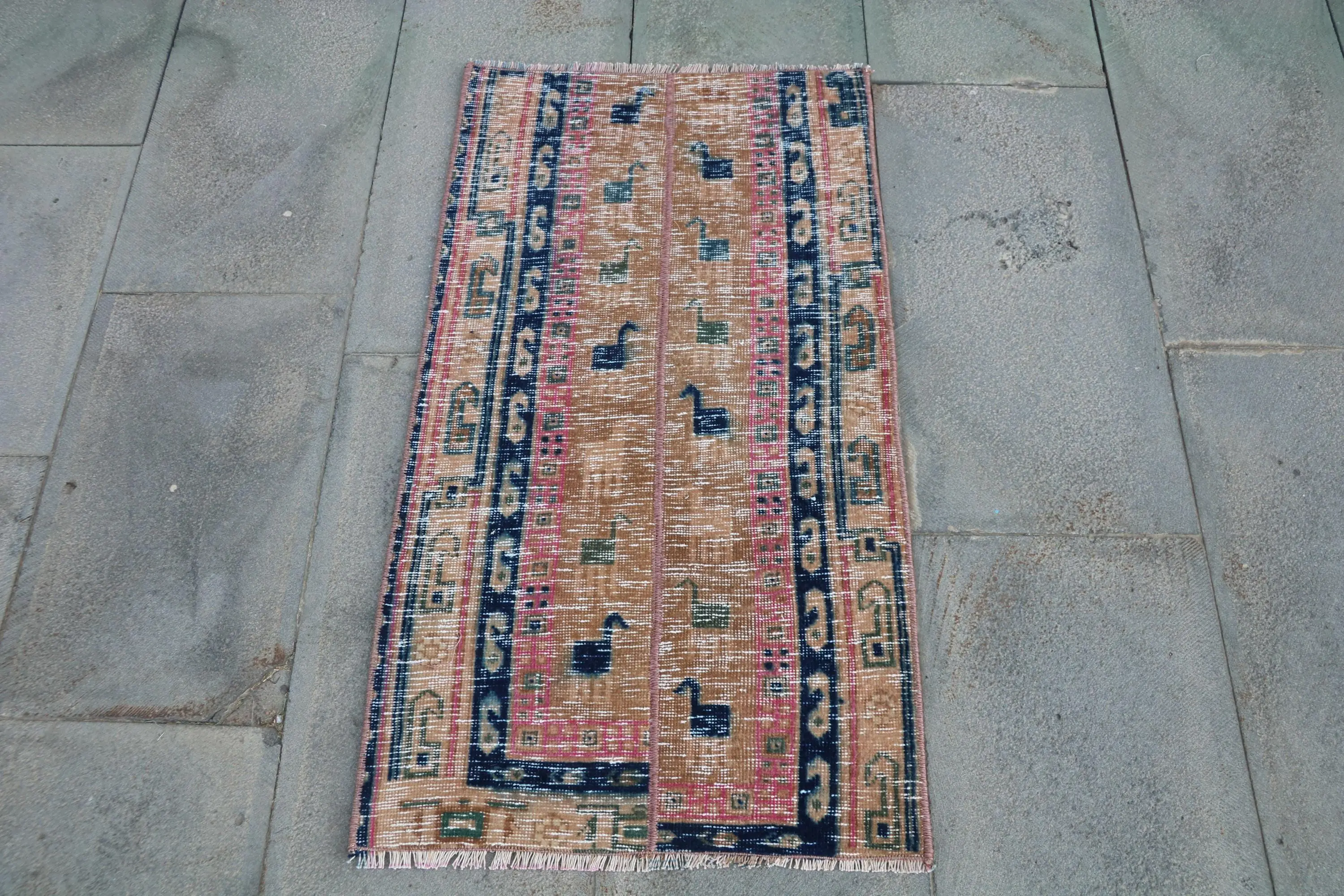 1.7x3.1 ft Turkish Rug, Blue Polka dot Vintage Wool Rug - 1