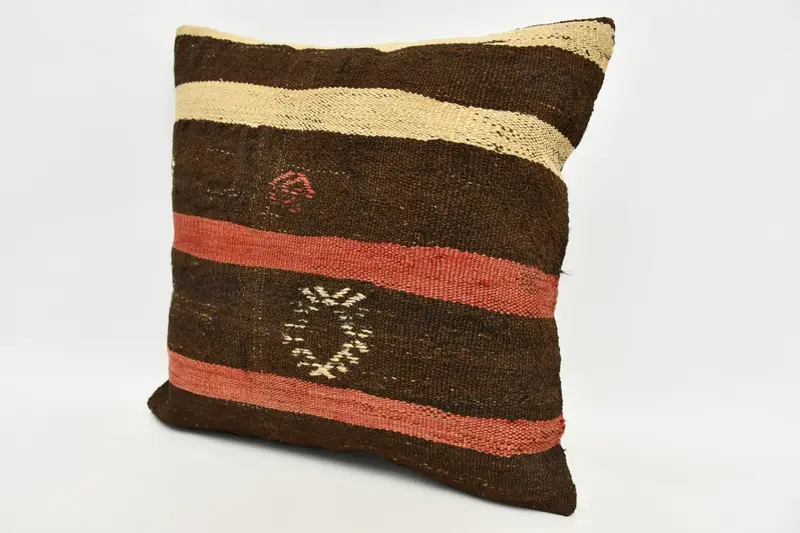 Vintage Kilim Pillow, Gift Pillow, 20x20 Brown Cushion Case, Ethnic Throw Cushion Cover, Kilim Pillow, Pillow Cover, Bench Pillow Case - 3