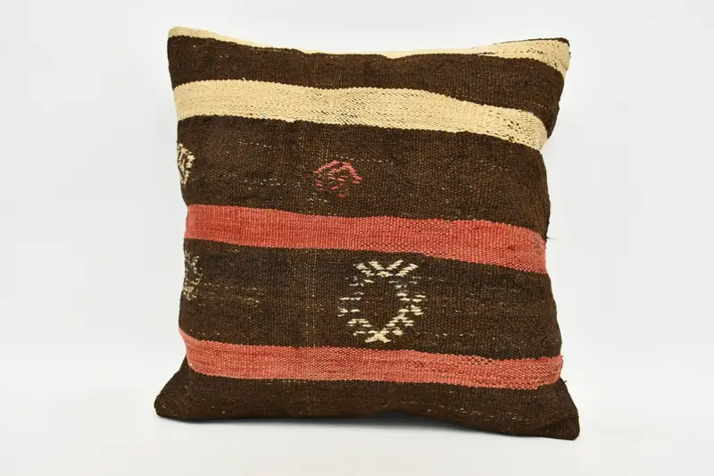 Vintage Kilim Pillow, Gift Pillow, 20x20 Brown Cushion Case, Ethnic Throw Cushion Cover, Kilim Pillow, Pillow Cover, Bench Pillow Case - 1