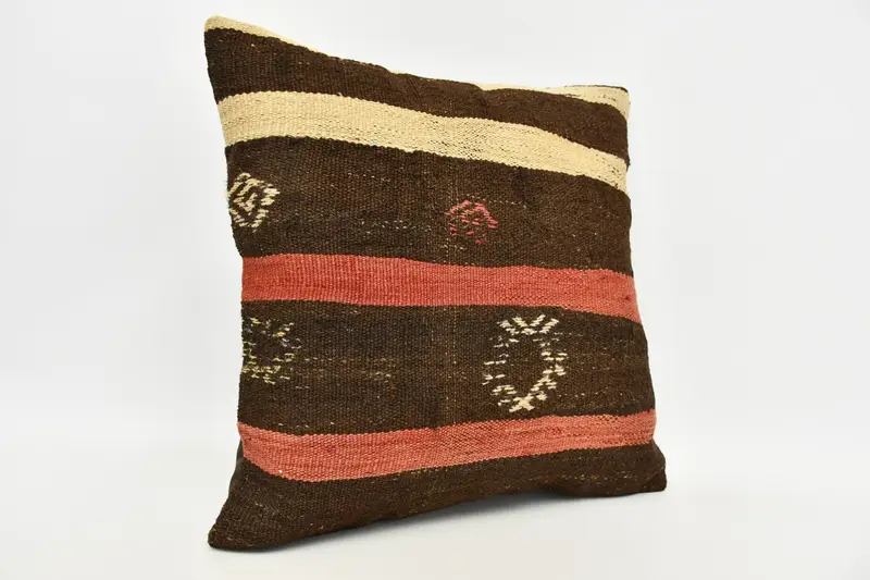 Vintage Kilim Pillow, Gift Pillow, 20x20 Brown Cushion Case, Ethnic Throw Cushion Cover, Kilim Pillow, Pillow Cover, Bench Pillow Case - 4
