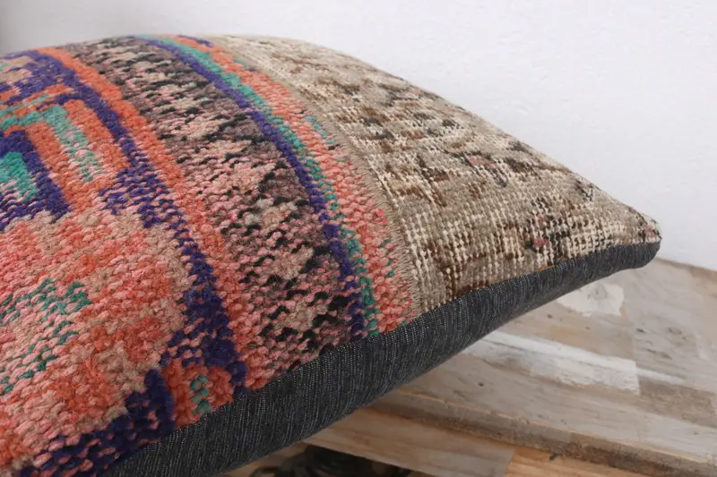 Nomadic Cushion Cover, Boho Pillow, Turkish Kilim Pillow, Pillow, Sustainable Cushion Cover, 16x16 Blue Pillow Sham, Turkish Pillow - 6