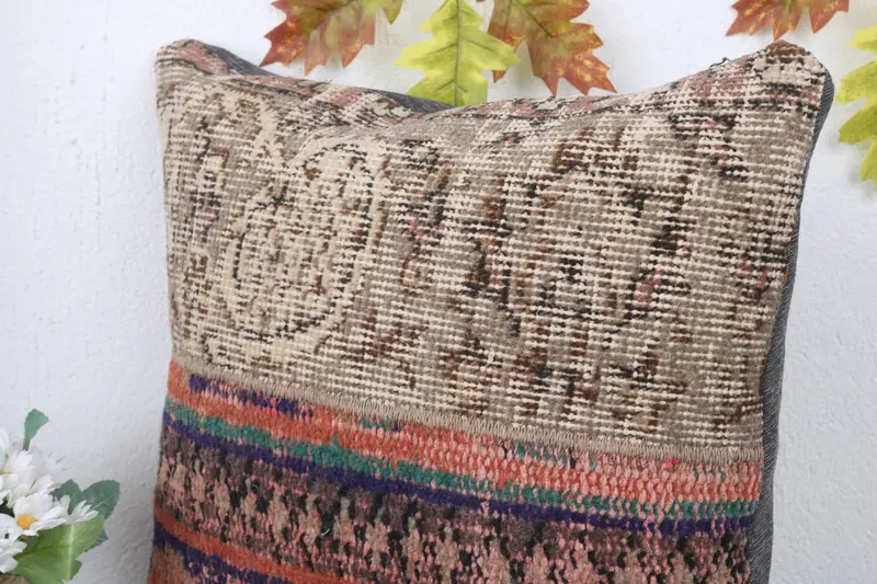Nomadic Cushion Cover, Boho Pillow, Turkish Kilim Pillow, Pillow, Sustainable Cushion Cover, 16x16 Blue Pillow Sham, Turkish Pillow - 5