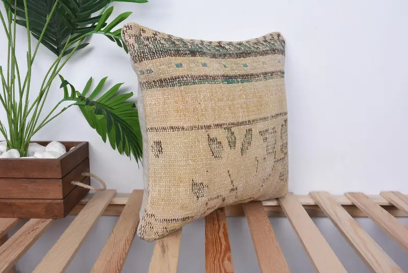 Colorful Cushion Cover, Throw Kilim Pillow, Kilim Pillow, Knitted Cushion, Boho Pillow Sham Cover, Cushion Cover, 16x16 Beige Pillow Sham - 4