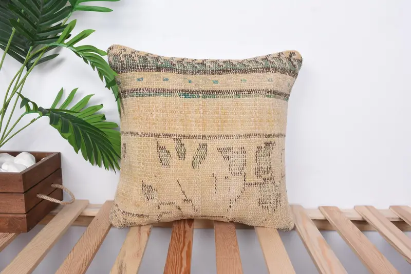 Colorful Cushion Cover, Throw Kilim Pillow, Kilim Pillow, Knitted Cushion, Boho Pillow Sham Cover, Cushion Cover, 16x16 Beige Pillow Sham - 1