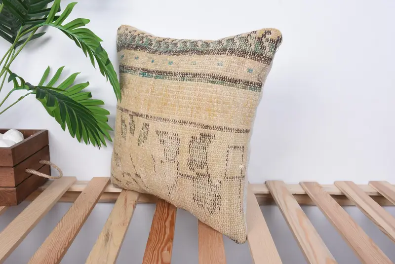 Colorful Cushion Cover, Throw Kilim Pillow, Kilim Pillow, Knitted Cushion, Boho Pillow Sham Cover, Cushion Cover, 16x16 Beige Pillow Sham - 5