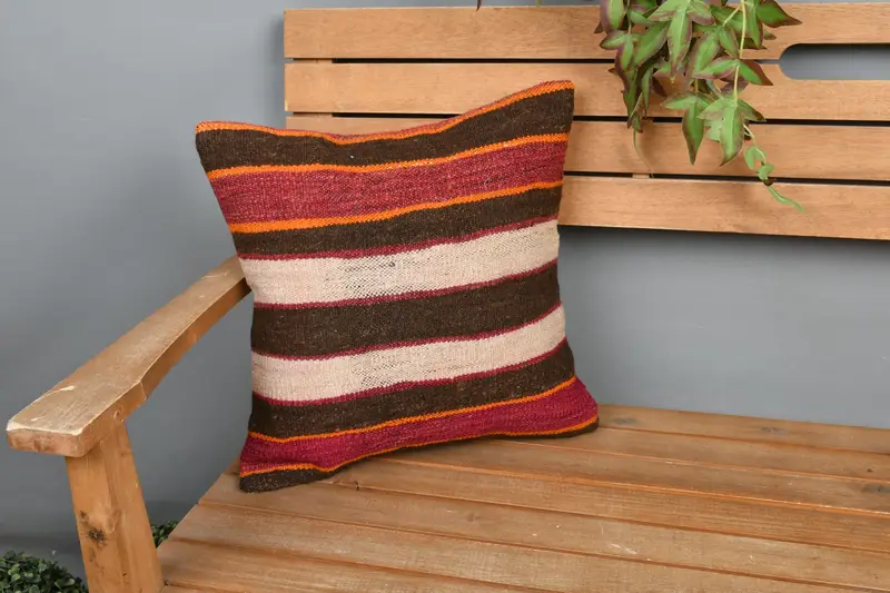 Cushion, Boho Pillow, Turkish Kilim Pillow, 16x16 White Cushion Cover, Kilim Cushion Sham, Accent Cushion Case, Handmade Throw Cushion Case - 1