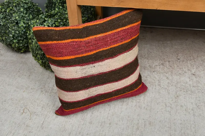 Cushion, Boho Pillow, Turkish Kilim Pillow, 16x16 White Cushion Cover, Kilim Cushion Sham, Accent Cushion Case, Handmade Throw Cushion Case - 7