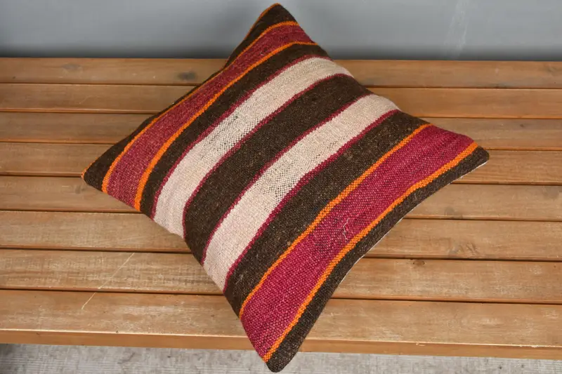 Cushion, Boho Pillow, Turkish Kilim Pillow, 16x16 White Cushion Cover, Kilim Cushion Sham, Accent Cushion Case, Handmade Throw Cushion Case - 2