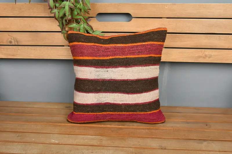 Cushion, Boho Pillow, Turkish Kilim Pillow, 16x16 White Cushion Cover, Kilim Cushion Sham, Accent Cushion Case, Handmade Throw Cushion Case - 6