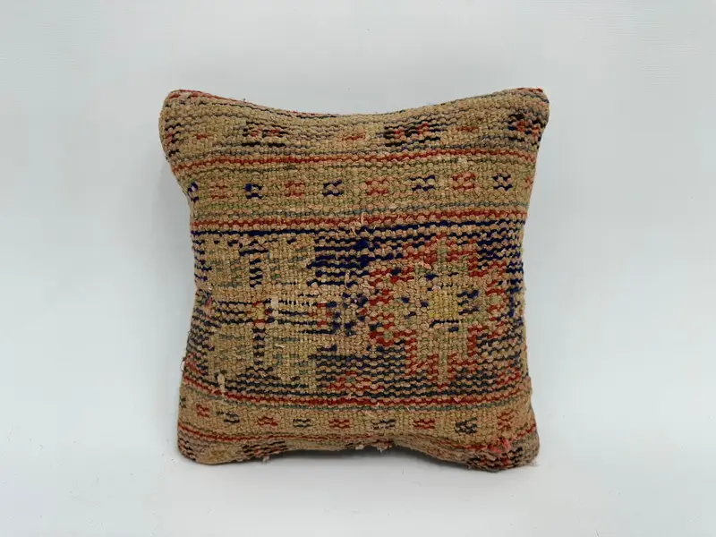 Handmade Rug Seat Pillow Case, Cushion Case, 12x12 Blue Cushion Cover, Turkish Kilim Pillow, Pillow for Couch, Home Decor Pillow - 1