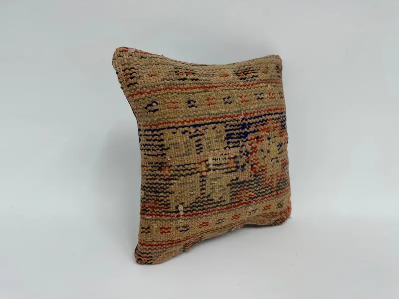 Handmade Rug Seat Pillow Case, Cushion Case, 12x12 Blue Cushion Cover, Turkish Kilim Pillow, Pillow for Couch, Home Decor Pillow - 3