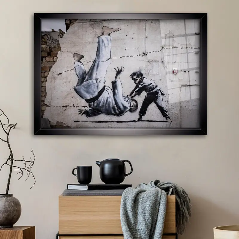 Elegant Printed Glass: Banksy War Inspired Modern Design