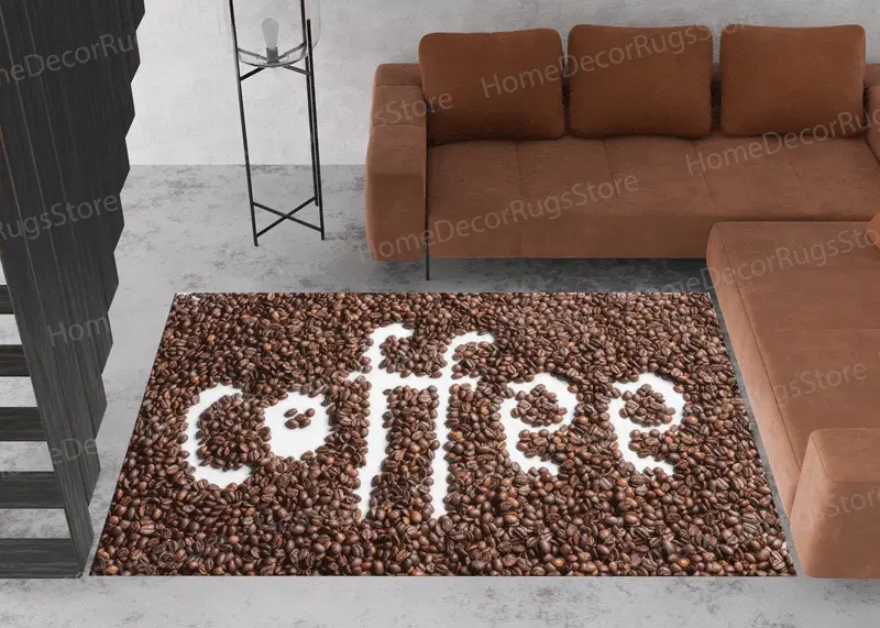 モダンなキッチン用のエレガントなブラウンのコーヒー愛好家プリントラグ