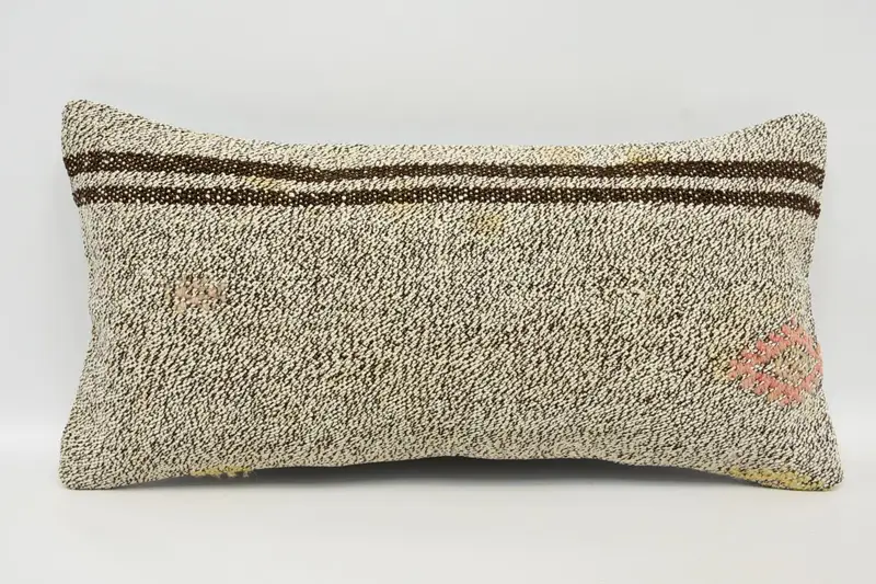 Living Room Throw Cushion, Hippie Throw Cushion, 8x16 Brown Cushion, Cushion Case, Pillow for Couch, Boho Pillow Sham Cover, Turkish Kilim Pillow - 1