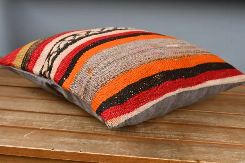 Garden Pillow Case, Traditional Cushion, Boho Pillow, 14x14 Orange Cushion Cover, Ethnical Kilim Rug Pillow, Pillow, Handmade Kilim Cushion - 4