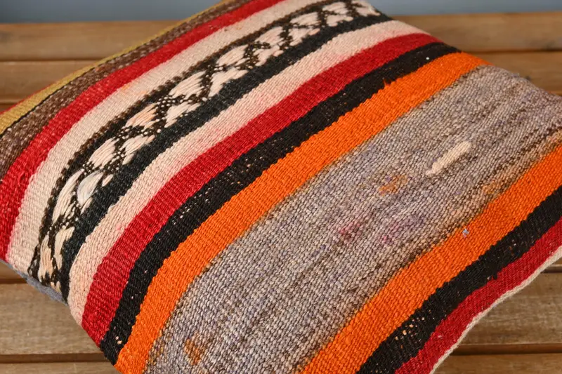 Garden Pillow Case, Traditional Cushion, Boho Pillow, 14x14 Orange Cushion Cover, Ethnical Kilim Rug Pillow, Pillow, Handmade Kilim Cushion - 3