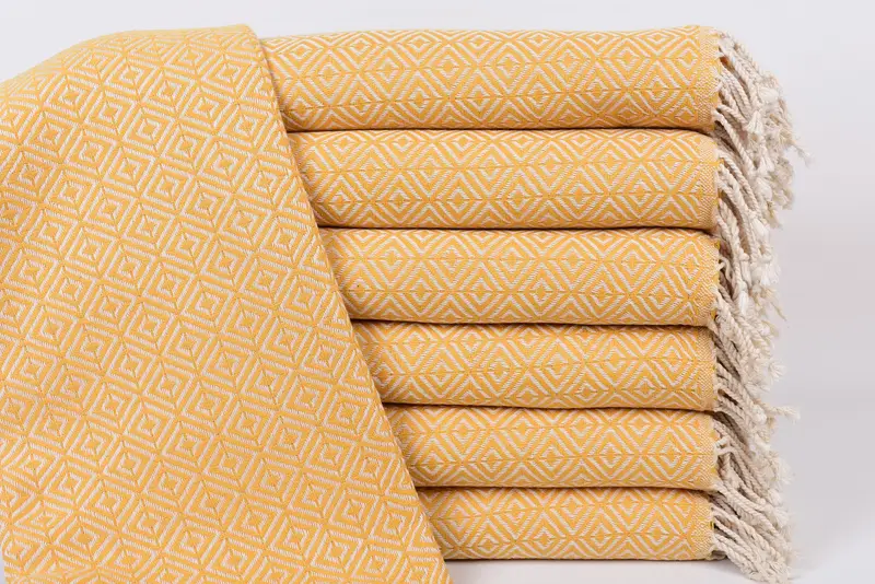 70x40 Mustard Diamond Turkish Organic Cotton Bath Towel