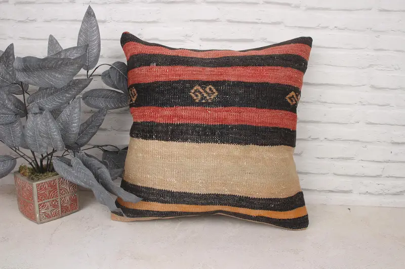 Vintage Kilim Throw Pillow, 20x20 Red Cushion Cover, Outdoor Bolster Pillow, Pillow Case, Turkish Kilim Pillow, Home Decor Pillow - 1