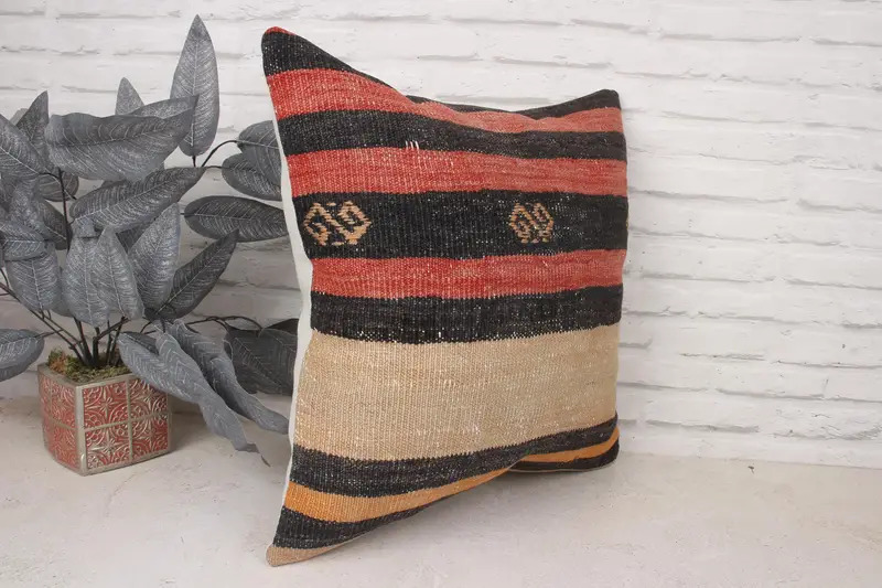 Vintage Kilim Throw Pillow, 20x20 Red Cushion Cover, Outdoor Bolster Pillow, Pillow Case, Turkish Kilim Pillow, Home Decor Pillow - 3