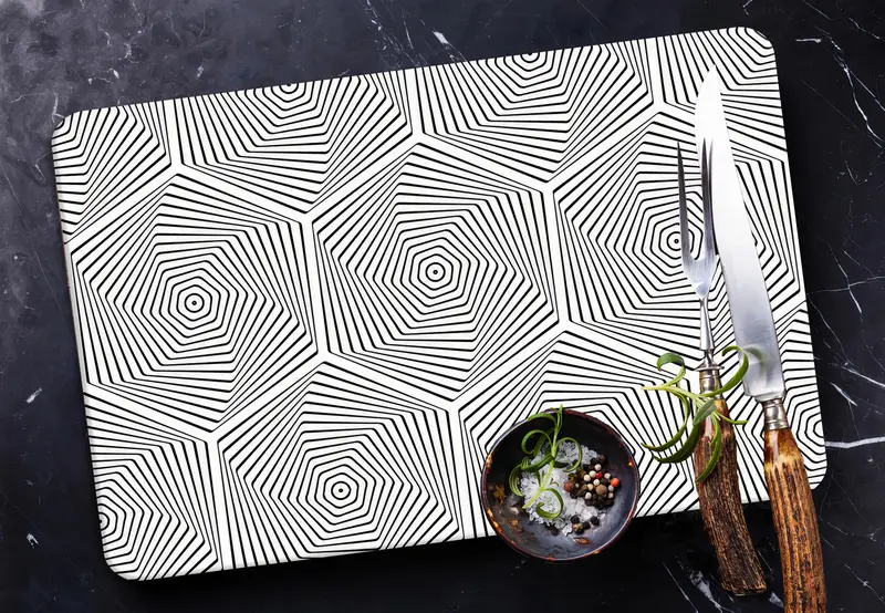 Geometrik Cam Kesme Tahtası, Modern Desenli, Temperli, Kaymaz