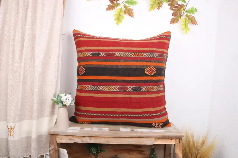 Pillow for Sofa, Pillow for Couch, Cushion, Bench Pillow, 28x28 Red Cushion, Traditional Pillow Case, Boho Pillow Sham Cover, Neutral Pillow Case - 1