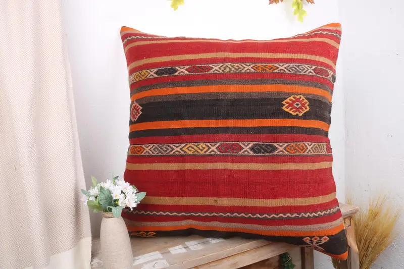 Pillow for Sofa, Pillow for Couch, Cushion, Bench Pillow, 28x28 Red Cushion, Traditional Pillow Case, Boho Pillow Sham Cover, Neutral Pillow Case - 4