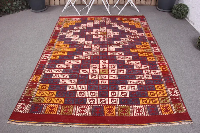 ハンドメイド 5.1x7 フィート ラグ、抽象パープル & ホワイト