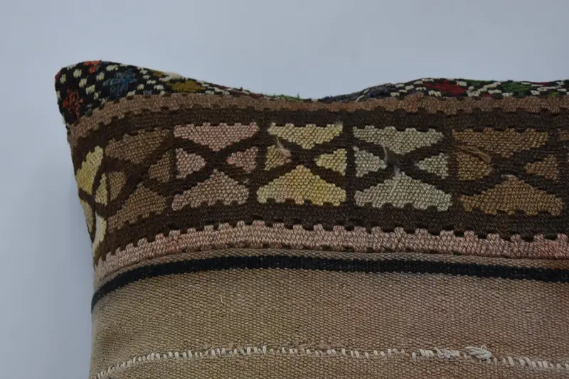 Ethnical Kilim Rug Pillow, Aesthetic Cushion Case, Vintage Throw Pillow Sham, Pillow for Couch, Pillow Cover, Boho Pillow, 28x28 Brown Cushion - 2