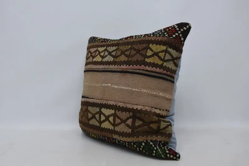 Ethnical Kilim Rug Pillow, Aesthetic Cushion Case, Vintage Throw Pillow Sham, Pillow for Couch, Pillow Cover, Boho Pillow, 28x28 Brown Cushion - 4
