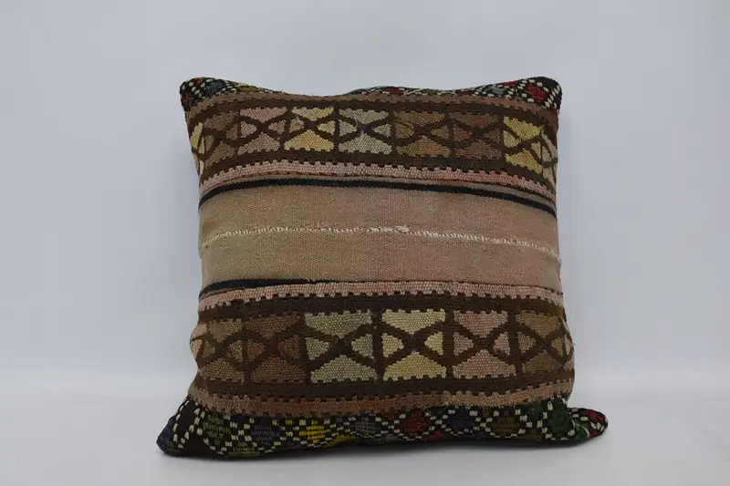 Ethnical Kilim Rug Pillow, Aesthetic Cushion Case, Vintage Throw Pillow Sham, Pillow for Couch, Pillow Cover, Boho Pillow, 28x28 Brown Cushion - 1
