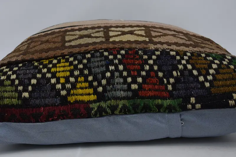 Ethnical Kilim Rug Pillow, Aesthetic Cushion Case, Vintage Throw Pillow Sham, Pillow for Couch, Pillow Cover, Boho Pillow, 28x28 Brown Cushion - 5
