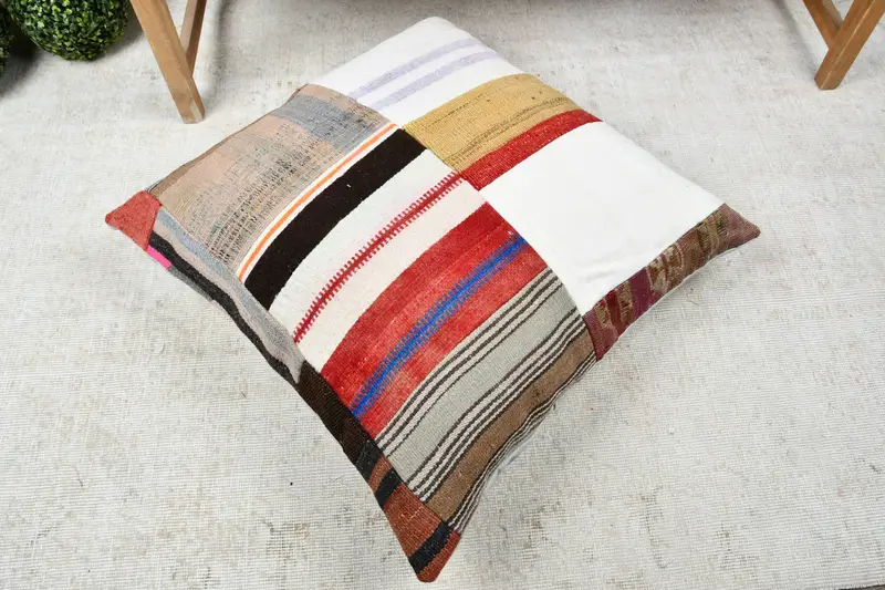 Outdoor Cushion Case, 28x28 White Pillow Sham, Kilim Cushion Sham, Antique Pillows, Kilim Pillow Cover, Cushion Case, Turkish Bench Pillow Sham - 8