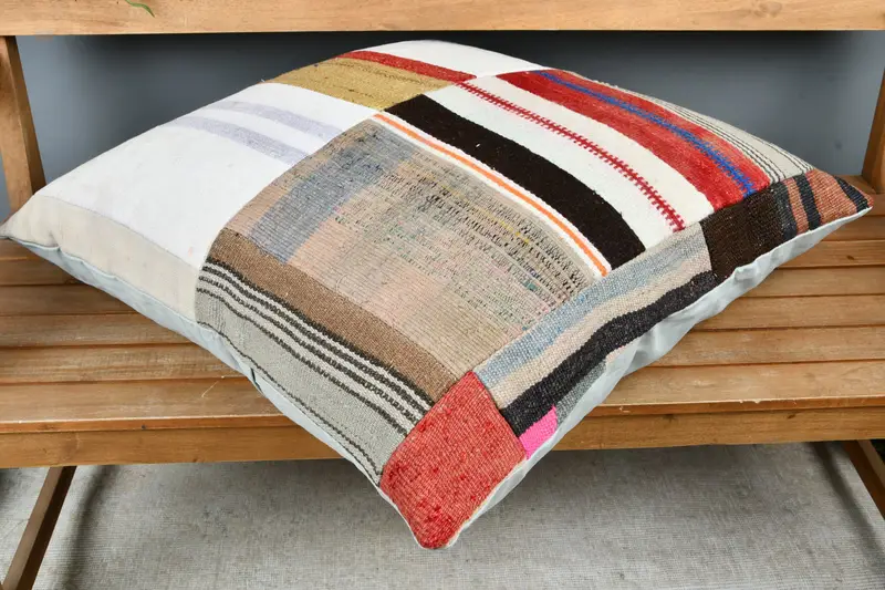 Outdoor Cushion Case, 28x28 White Pillow Sham, Kilim Cushion Sham, Antique Pillows, Kilim Pillow Cover, Cushion Case, Turkish Bench Pillow Sham - 2